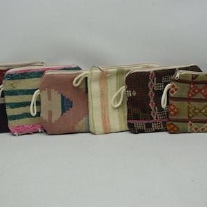 Türkische Kelim-Brieftasche, 200x220 authentische Geldbörse, Vintage Geldbörse, Frauen Geldbörse, Münzbeutel, handgemachte Geldbörse, Make-up-Tasche, 6 Stück Kelim Geldbörse, Set 8