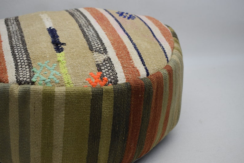 Pouf kilim fait main, housse de coussin ronde, pouf de style marocain, coussin ottoman, pouf déco bohème, coussin de sol décoratif, pouf, code 386 image 6