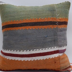 anatolian kilim pillow , ethnic pillow , striped pillow , throw pillow , organic kilim pillow , handwoven pillow , 18x18 pillow cover 3479