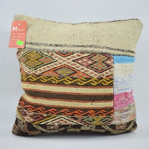 home decor kilim pillow, turkish pillow, anatolian kilim pillow, decorative pillow, handmade wool kilim pillow, 16x16 pillow cover, 11197