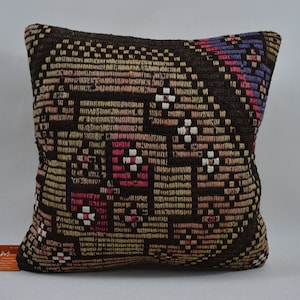 turkish kilim pillow, bohemian kilim pillow, home decor pillow, decorative kilim pillow, handmade pillow, 16x16 pillow cover, 10876