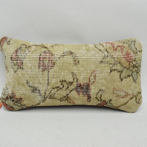 Cuscino per tappeto in lana lombare, cuscino anatolico, cuscino etnico decorativo, cuscino per tappeto in lana intrecciata a mano 8 x 16 cuscino turco, fodera per cuscino, 972