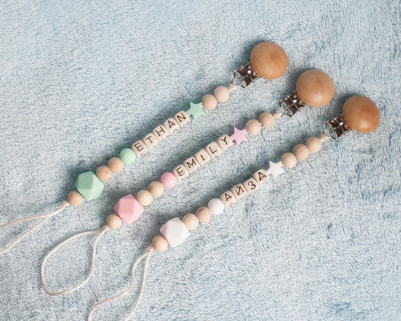 personalized wooden pacifier clip