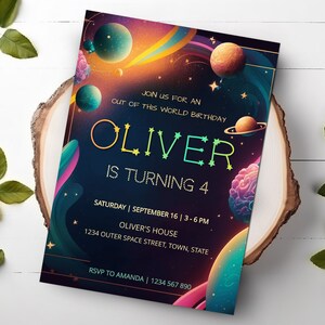 Boy Space Cosmic Theme Birthday party Invitation Card Template made in Templett