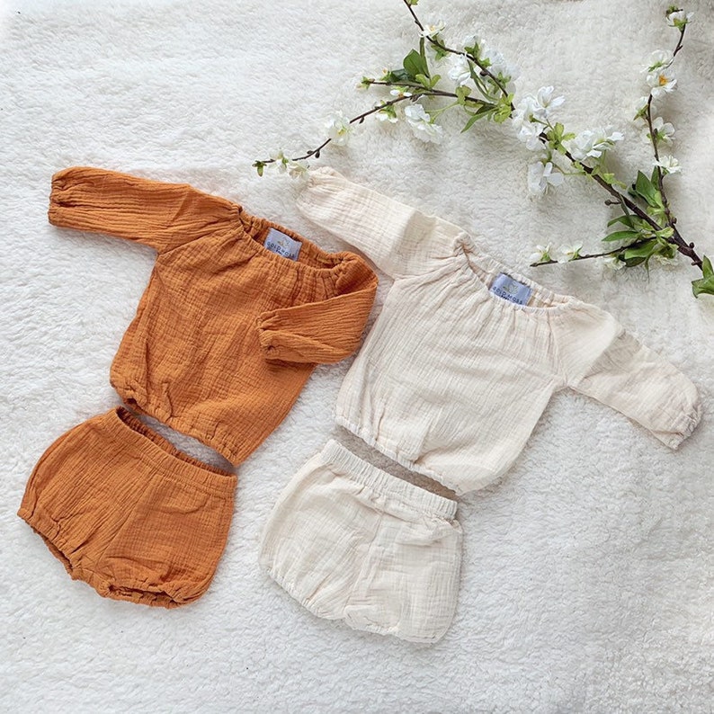 Muslin Cotton Baby Clothes Mustard Beige Set Shirt and Etsy