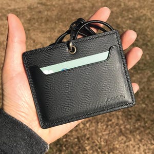 Personalized Handmade ID Cardholder | Black Saffiano | Stylish with Leather Lanyard | Ideal for Office, Teachers, Doctors, Events
