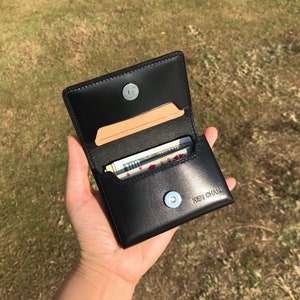 Business Card Case | Black Calf | Name Card Holder | Handy Magnetic Snap | Minimalist Wallet | Hand-stitched Genuine Leathercraft