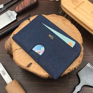 12-Colors Saffiano Leather | Front Pocket Cardholder | Minimalist Wallet | Personalized Card Sleeve | Euro-Sized Holder | Side-open Design
