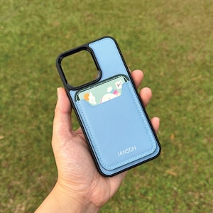 iPhone Case | Light Blue Saffiano | Magsafe Wallet | Strong Magnetic Card Holder | Excellent Birthday Gift Idea | 15ProMax 15Plus 14Pro 13