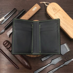 Medium Bifold Wallet | Black Buttero | Free Engrave | Wallet with Photo Window | Hand-stitched Personalized Genuine Leathercraft