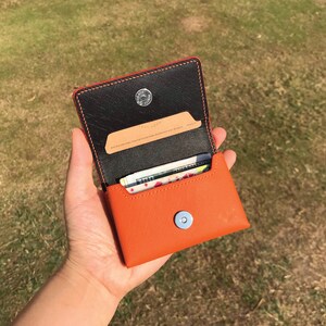 Business Card Case | Orange Saffiano | Customized Card Holder | Handy Magnetic Snap | Hand-stitched Personalized Genuine Leathercraft