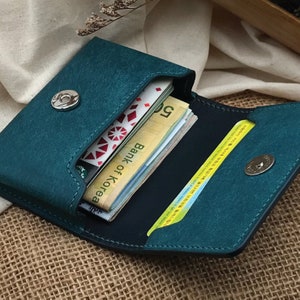 Business Card Case | Bluish Green Pueblo | Name Card Holder | Handy Magnetic Snap | Minimalist Wallet | Hand-stitched Genuine Leathercraft