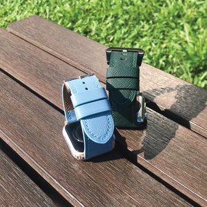 12-Colors Saffiano Leather | Apple Watch 1~10/SE/Ultra2 Strap | iWatchband | Luxury Gift for Men&Women | Hand-stitched Genuine Leathercraft