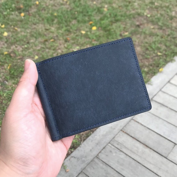 Black Leather Bifold Money Clip Wallet