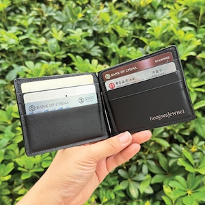 Money Clip Wallet | Black Saffiano | Bifold Short Thin Slim Minimalist Free Engrave | Hand-stitched Personalized Genuine Leathercraft