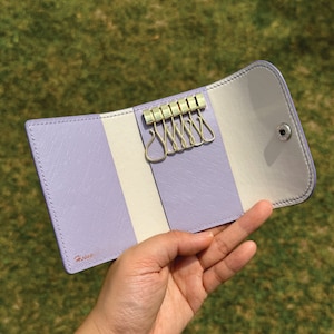 Personalized Handmade Key Holder | Light Purple Saffiano | Elegant Key Wallet with Premium Amiet Keyplates | Perfect Gift for Relocation
