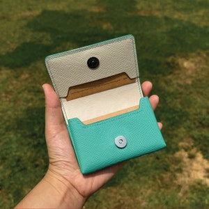 Business Card Case | Bluish Green Saffiano | Customized Card Holder | Handy Magnetic Snap | Hand-stitched Personalized Genuine Leathercraft