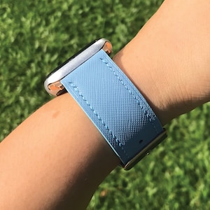 Apple Watch Strap | Light Blue Saffiano | iWatch Series Ultra 8 7 SE | 49 42 40 38mm | Premium Quality | Made to order Handmade Leathercraft