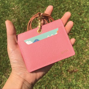 Personalized Handmade ID Cardholder | Pink Saffiano | Stylish with Leather Lanyard | Ideal for Office, Teachers, Doctors, Events