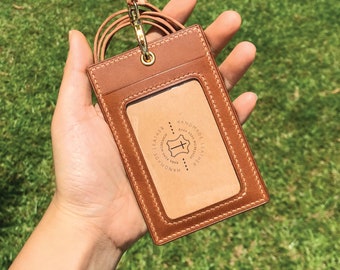 ID Card Holder | Light Brown Buttero | Staff Badge | Pass | Lanyard | Embossed | Customized | Personalized Handmade Leather | Made to Order