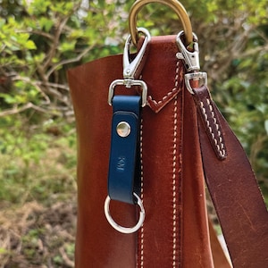 Leather Keychain Fob with Antique Brass Clasp - Personalized Key Ring Available