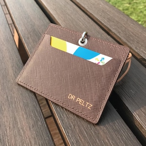 Personalized Handmade ID Cardholder | 12-Colors Saffiano Leather | Stylish with Leather Lanyard | Ideal for Office, Teachers, Doctors,Events