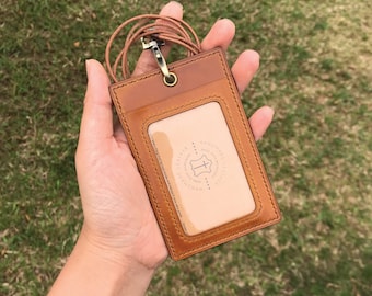 ID Card Holder | Brown Cordovan | Staff Badge | Pass | Lanyard | Embossed | Customized | Personalized Handmade Leather | Made to Order