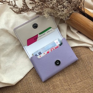 Business Card Case | Light Purple Saffiano | Name Card Holder | Handy Magnetic Snap | Minimalist Wallet | Hand-stitched Genuine Leathercraft