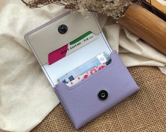 Business Card Case | Light Purple Saffiano | Name Card Holder | Handy Magnetic Snap | Minimalist Wallet | Hand-stitched Genuine Leathercraft