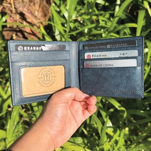Bifold Wallet | Blue Pueblo | Anniversary/Birthday Gift For Boyfriend/Dad/Father | Hand-stitched Personalized Genuine Leathercraft