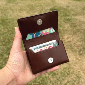 Business Card Case | Brown Calf | Name Card Holder | Handy Magnetic Snap | Minimalist Wallet | Hand-stitched Genuine Leathercraft