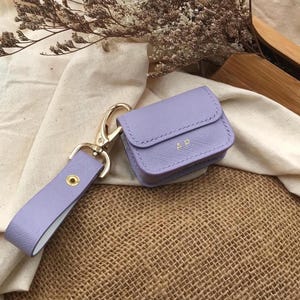 Personalized Handmade AirPods Case | Light Purple Saffiano | Stylish Cover for AirPods 1/2/3/4/Pro & Pro 2 | Earphone Case with Strap
