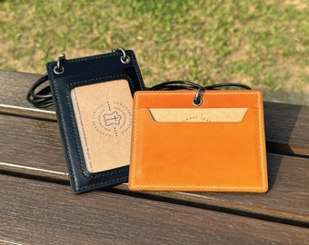 7-Colors Cordovan Leather | ID Card Holder | Staff Badge | Pass | Lanyard | Japanese | Italian | Embossed | Customized Hand Stitched Product