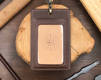 ID Card Holder | Dark Brown Buttero | Staff Badge | Pass | Lanyard | Embossed | Customized | Personalized Handmade Leather | Made to Order