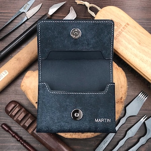 Personalized Handmade Business Card Case | Dark Blue Pueblo | Compact Design for 30 Cards | Perfect for Networking & Everyday Use