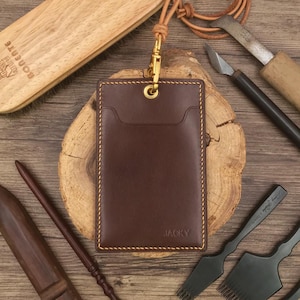 Personalized Handmade ID Cardholder | Brown Calf | Stylish with Leather Lanyard | Ideal for Office, Teachers, Doctors, Events