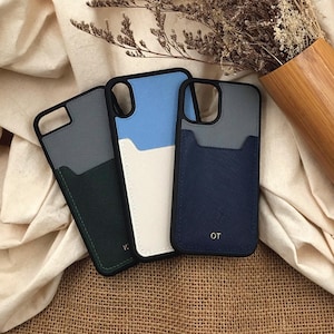 12-Colors Saffiano Leather | Card Slot iPhone Case | 16Plus/16Pro/16ProMax | Genuine Leather | Embossed | Customized Hand Stitched Product