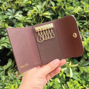Personalized Handmade Key Holder | Brown Saffiano | Elegant Key Wallet with Premium Amiet Keyplates | Perfect Gift for Relocation