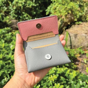 Business Card Case | Grey Saffiano | Name Card Holder | Handy Magnetic Snap | Minimalist Wallet | Hand-stitched Genuine Leathercraft