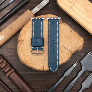 Apple Watch Strap | Blue Buttero | iWatch Series Ultra 10 9 SE | 49 42 41 40 38mm | Premium Quality | Made to order Handmade Leathercraft