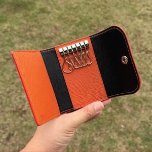 Personalized Handmade Key Holder | Orange Saffiano | Elegant Key Wallet with Premium Amiet Keyplates | Perfect Gift for Relocation