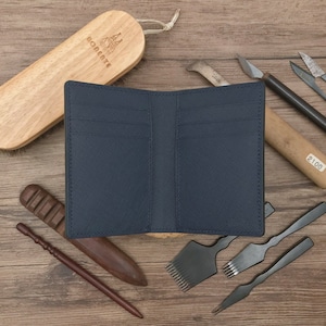 Medium Bifold Wallet | Navy Saffiano | Free Engrave | Wallet with Photo Window | Hand-stitched Personalized Genuine Leathercraft