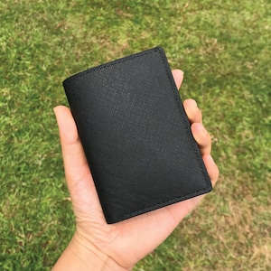 Medium Bifold Wallet | Black Saffiano | Free Engrave | Wallet with Photo Window | Hand-stitched Personalized Genuine Leathercraft