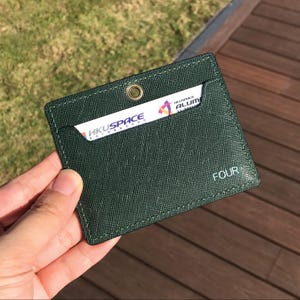 Personalized Handmade ID Cardholder | Green Saffiano | Stylish with Leather Lanyard | Ideal for Office, Teachers, Doctors, Events