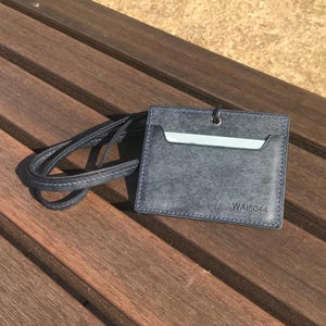 Personalized Handmade ID Cardholder | Dark Blue Pueblo | Stylish with Leather Lanyard | Ideal for Office, Teachers, Doctors, Events