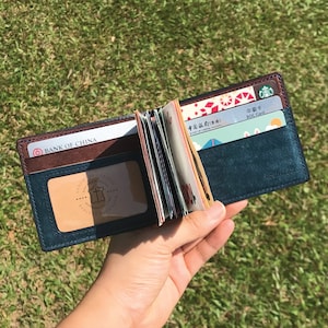 Money Clip Wallet | Blue Pueblo | Bifold Short Thin Slim Minimalist Free Engrave | Hand-stitched Personalized Genuine Leathercraft