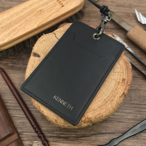 Personalized Handmade ID Cardholder | Black Buttero | Stylish with Leather Lanyard | Ideal for Office, Teachers, Doctors, Events