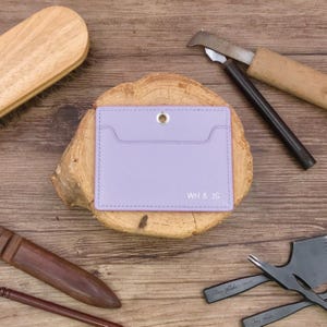 Personalized Handmade ID Cardholder | Light Purple Saffiano | Stylish with Leather Lanyard | Ideal for Office, Teachers, Doctors, Events
