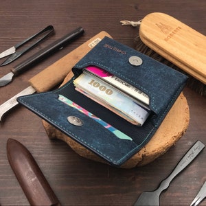 Business Card Case | Blue Pueblo | Name Card Holder | Handy Magnetic Snap | Minimalist Wallet | Hand-stitched Genuine Leathercraft