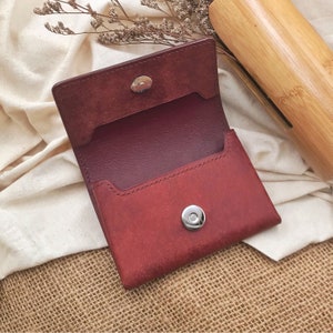 Business Card Case | Dark Red Pueblo | Name Card Holder | Handy Magnetic Snap | Minimalist Wallet | Hand-stitched Genuine Leathercraft